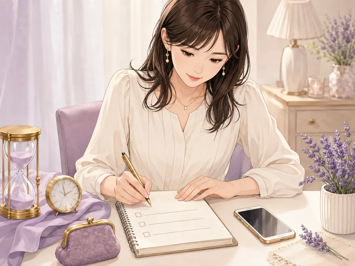 電話占いの前に質問と予算と相談時間をノートへ整理する女性の漫画