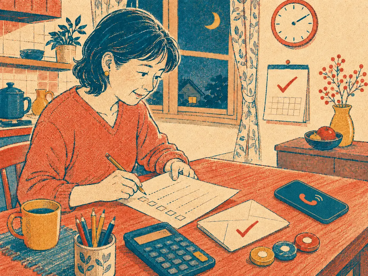 電話を始める前に予算と利用条件のチェックリストを記入する管理人視点のリソグラフ漫画