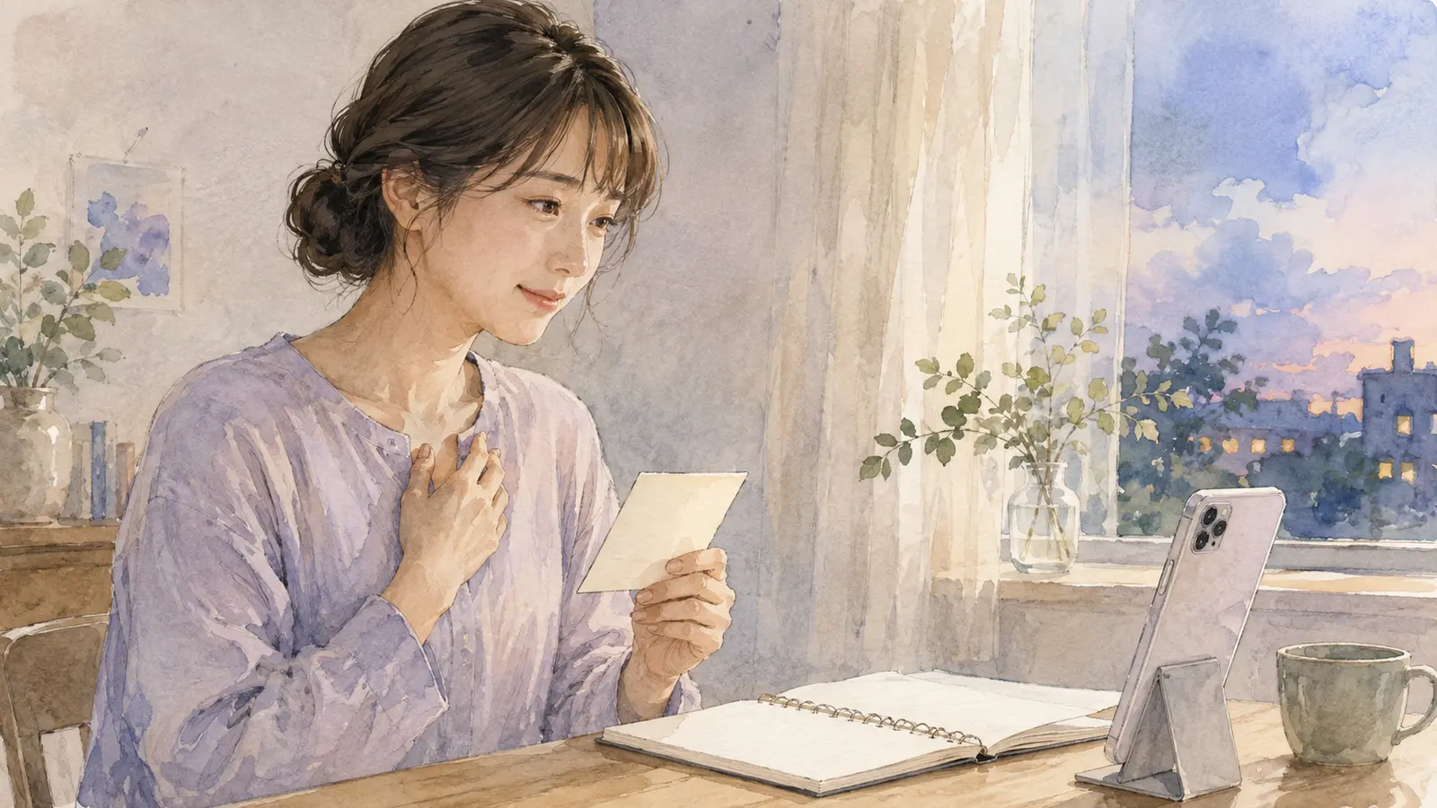 占い相談でうまく話せないときにスマートフォンとメモを用意する女性